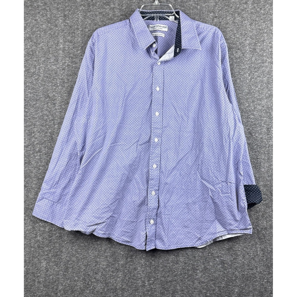 Nick Graham Everywhere Shirt 2XL Blue Geometric Stretch Modern Fit PolkaDot Cuff